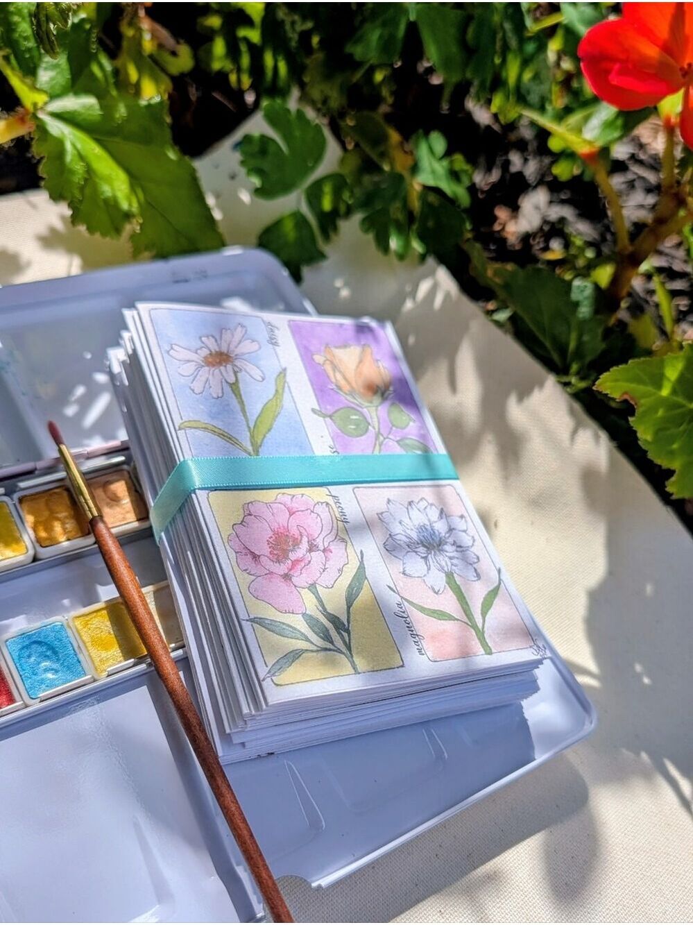 Set Of 16 Floral Watercolor Notecards